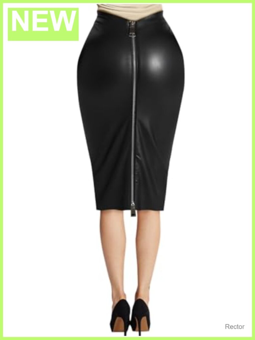 Faux Leather High Waist Midi Pencil Skirt Double Zipper
